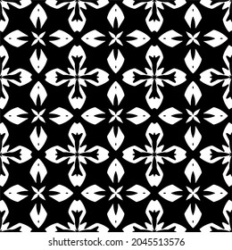Flower geometric pattern. Seamless vector background. White and black ornament. Ornament for fabric, wallpaper, packaging. Decorative print