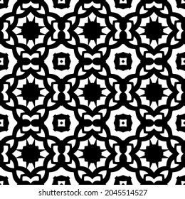 Flower geometric pattern. Seamless vector background. White and black ornament. Ornament for fabric, wallpaper, packaging. Decorative print
