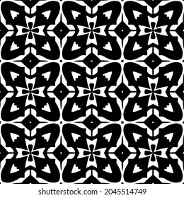 Flower geometric pattern. Seamless vector background. White and black ornament. Ornament for fabric, wallpaper, packaging. Decorative print
