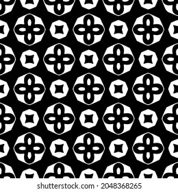 Flower geometric pattern. Seamless vector background. White and black ornament. Ornament for fabric, wallpaper, packaging. Decorative print.