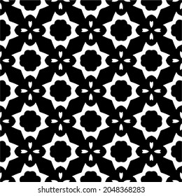 Flower geometric pattern. Seamless vector background. White and black ornament. Ornament for fabric, wallpaper, packaging. Decorative print.