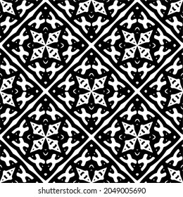 Flower geometric pattern. Seamless vector background. White and black ornament. Ornament for fabric, wallpaper, packaging. Decorative print.