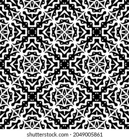 Flower geometric pattern. Seamless vector background. White and black ornament. Ornament for fabric, wallpaper, packaging. Decorative print.
