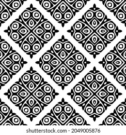 Flower geometric pattern. Seamless vector background. White and black ornament. Ornament for fabric, wallpaper, packaging. Decorative print.