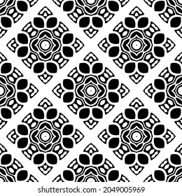 Flower geometric pattern. Seamless vector background. White and black ornament. Ornament for fabric, wallpaper, packaging. Decorative print.