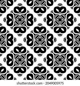 Flower geometric pattern. Seamless vector background. White and black ornament. Ornament for fabric, wallpaper, packaging. Decorative print.