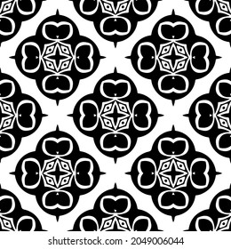Flower geometric pattern. Seamless vector background. White and black ornament. Ornament for fabric, wallpaper, packaging. Decorative print.