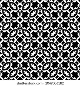 Flower geometric pattern. Seamless vector background. White and black ornament. Ornament for fabric, wallpaper, packaging. Decorative print.