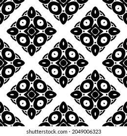 Flower geometric pattern. Seamless vector background. White and black ornament. Ornament for fabric, wallpaper, packaging. Decorative print.
