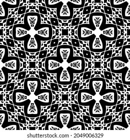Flower geometric pattern. Seamless vector background. White and black ornament. Ornament for fabric, wallpaper, packaging. Decorative print.