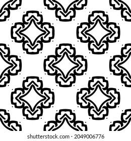 Flower geometric pattern. Seamless vector background. White and black ornament. Ornament for fabric, wallpaper, packaging. Decorative print.