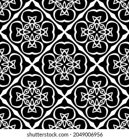 Flower geometric pattern. Seamless vector background. White and black ornament. Ornament for fabric, wallpaper, packaging. Decorative print.