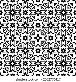 Patrón geométrico de las flores. Fondo vectorial impecable. Ornamento blanco y negro. Ornamento para tela, papel pintado, embalaje. Impresión decorativa.
