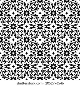Patrón geométrico de las flores. Fondo vectorial impecable. Ornamento blanco y negro. Ornamento para tela, papel pintado, embalaje. Impresión decorativa.
