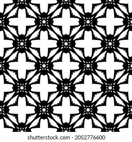 Blumengeometrisches Muster. Nahtloser Vektorhintergrund. Weiße und schwarze Ornamente. Ornament für Stoff, Tapete, Verpackung. Dekorativer Ausdruck.
