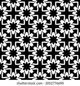 Flower geometric pattern. Seamless vector background. White and black ornament. Ornament for fabric, wallpaper, packaging. Decorative print.