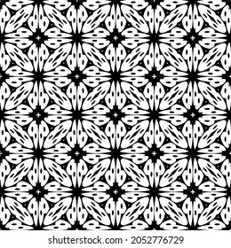 Flower geometric pattern. Seamless vector background. White and black ornament. Ornament for fabric, wallpaper, packaging. Decorative print.
