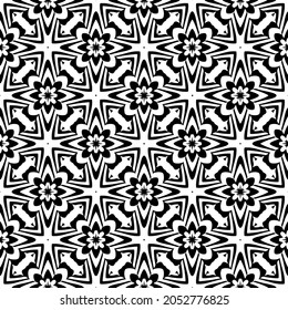 Flower geometric pattern. Seamless vector background. White and black ornament. Ornament for fabric, wallpaper, packaging. Decorative print.