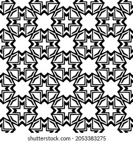 Flower geometric pattern. Seamless vector background. White and black ornament. Ornament for fabric, wallpaper, packaging. Decorative print.
