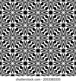 Flower geometric pattern. Seamless vector background. White and black ornament. Ornament for fabric, wallpaper, packaging. Decorative print.