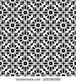 Flower geometric pattern. Seamless vector background. White and black ornament. Ornament for fabric, wallpaper, packaging. Decorative print.