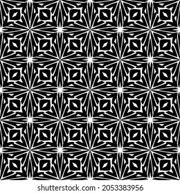 Patrón geométrico de las flores. Fondo vectorial impecable. Ornamento blanco y negro. Ornamento para tela, papel pintado, embalaje. Impresión decorativa.