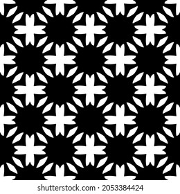 Flower geometric pattern. Seamless vector background. White and black ornament. Ornament for fabric, wallpaper, packaging. Decorative print.