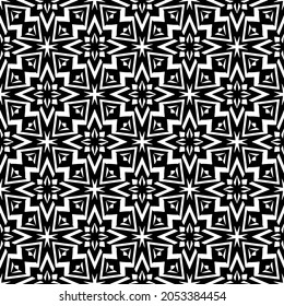 Flower geometric pattern. Seamless vector background. White and black ornament. Ornament for fabric, wallpaper, packaging. Decorative print.