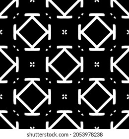 Patrón geométrico de las flores. Fondo vectorial impecable. Ornamento blanco y negro. Ornamento para tela, papel pintado, embalaje. Impresión decorativa.