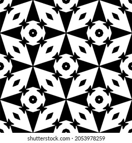 Flower geometric pattern. Seamless vector background. White and black ornament. Ornament for fabric, wallpaper, packaging. Decorative print.