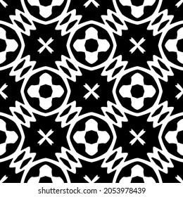 Patrón geométrico de las flores. Fondo vectorial impecable. Ornamento blanco y negro. Ornamento para tela, papel pintado, embalaje. Impresión decorativa.