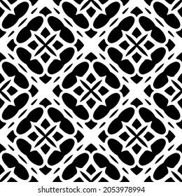 Blumengeometrisches Muster. Nahtloser Vektorhintergrund. Weiße und schwarze Ornamente. Ornament für Stoff, Tapete, Verpackung. Dekorativer Ausdruck.