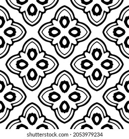 Flower geometric pattern. Seamless vector background. White and black ornament. Ornament for fabric, wallpaper, packaging. Decorative print.