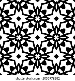 Flower geometric pattern. Seamless vector background. White and black ornament. Ornament for fabric, wallpaper, packaging. Decorative print.