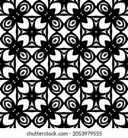 Flower geometric pattern. Seamless vector background. White and black ornament. Ornament for fabric, wallpaper, packaging. Decorative print.