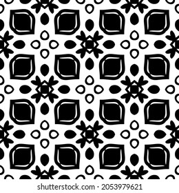 Flower geometric pattern. Seamless vector background. White and black ornament. Ornament for fabric, wallpaper, packaging. Decorative print.