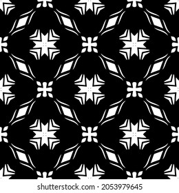 Flower geometric pattern. Seamless vector background. White and black ornament. Ornament for fabric, wallpaper, packaging. Decorative print.