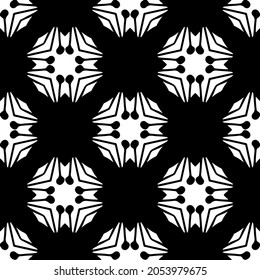 Flower geometric pattern. Seamless vector background. White and black ornament. Ornament for fabric, wallpaper, packaging. Decorative print.