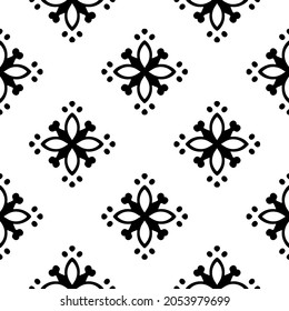 Flower geometric pattern. Seamless vector background. White and black ornament. Ornament for fabric, wallpaper, packaging. Decorative print.