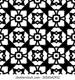 Flower geometric pattern. Seamless vector background. White and black ornament. Ornament for fabric, wallpaper, packaging. Decorative print.