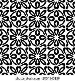 Flower geometric pattern. Seamless vector background. White and black ornament. Ornament for fabric, wallpaper, packaging. Decorative print.