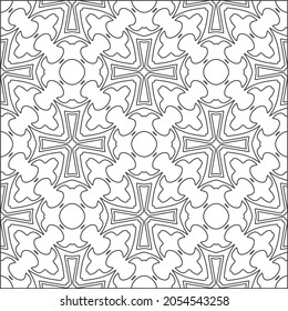 Flower geometric pattern. Seamless vector background. White and black ornament. Ornament for fabric, wallpaper, packaging. Decorative print.