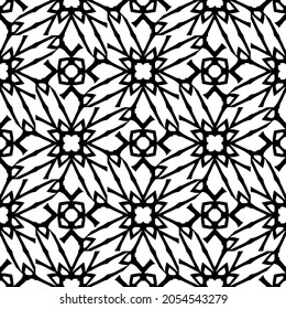 Flower geometric pattern. Seamless vector background. White and black ornament. Ornament for fabric, wallpaper, packaging. Decorative print.