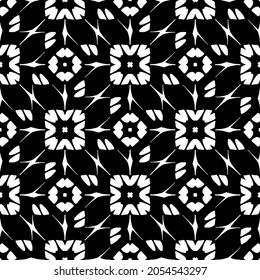 Patrón geométrico de las flores. Fondo vectorial impecable. Ornamento blanco y negro. Ornamento para tela, papel pintado, embalaje. Impresión decorativa.