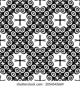 Flower geometric pattern. Seamless vector background. White and black ornament. Ornament for fabric, wallpaper, packaging. Decorative print.