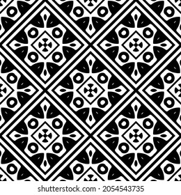 Flower geometric pattern. Seamless vector background. White and black ornament. Ornament for fabric, wallpaper, packaging. Decorative print.