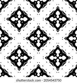 Flower geometric pattern. Seamless vector background. White and black ornament. Ornament for fabric, wallpaper, packaging. Decorative print.