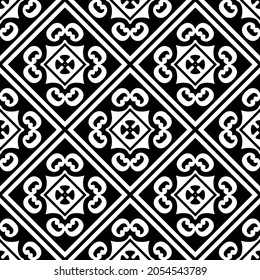 Flower geometric pattern. Seamless vector background. White and black ornament. Ornament for fabric, wallpaper, packaging. Decorative print.