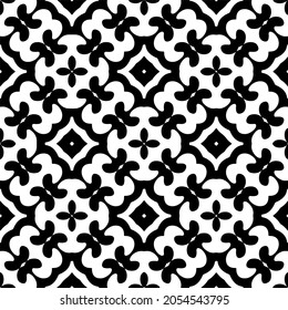 Flower geometric pattern. Seamless vector background. White and black ornament. Ornament for fabric, wallpaper, packaging. Decorative print.