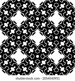 Flower geometric pattern. Seamless vector background. White and black ornament. Ornament for fabric, wallpaper, packaging. Decorative print.